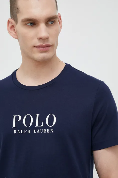 Pamučna pidžama kratkih rukava Polo Ralph Lauren boja: tamno plava, s tiskom, 714899613