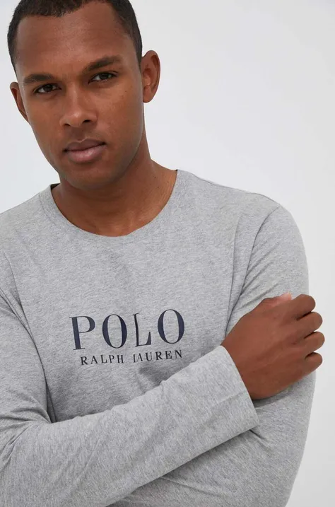 Піжамний бавовняний лонгслів Polo Ralph Lauren колір сірий з принтом