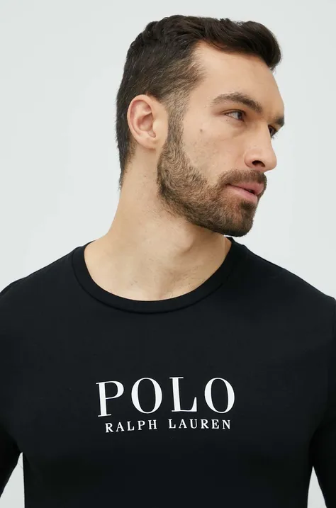 Polo Ralph Lauren hosszú ujjú pamut pizsama felső fekete, nyomott mintás