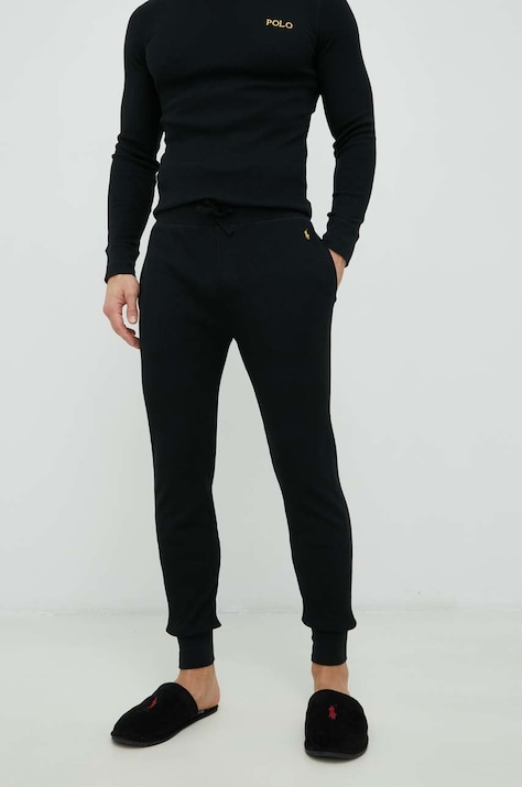 Dugi doljnji dio pidžame Polo Ralph Lauren za muškarce, boja: crna, glatka, 714899616