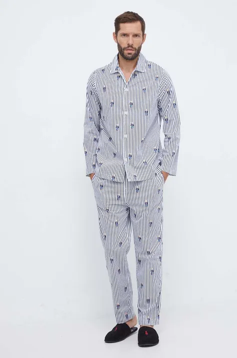 Βαμβακερές πιτζάμες Polo Ralph Lauren χρώμα: ναυτικό μπλε