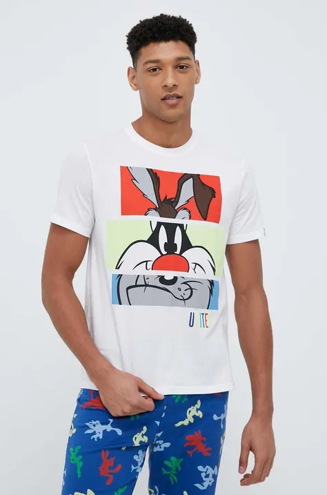 United Colors of Benetton t-shirt piżamowy bawełniany x Looney Tunes kolor biały wzorzysta