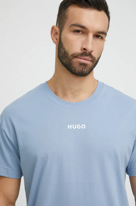 HUGO t-shirt piżamowy kolor niebieski z nadrukiem