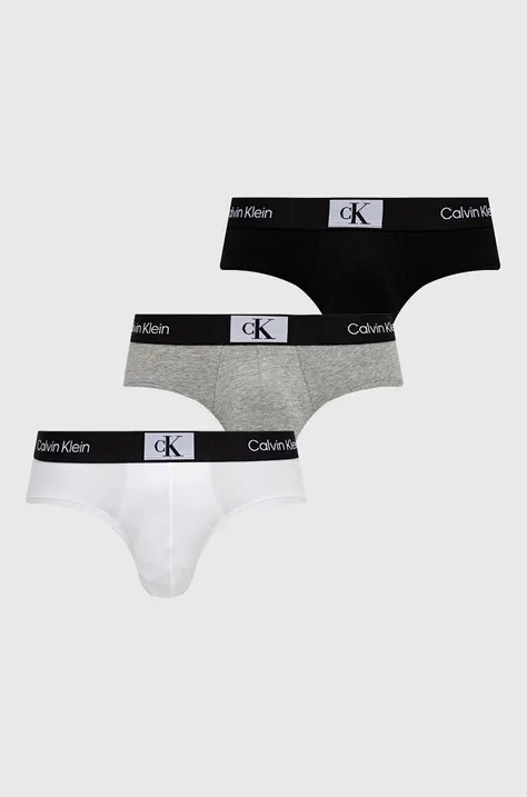 Slipy Calvin Klein Underwear 3-pak pánske, šedá farba, 000NB3527A