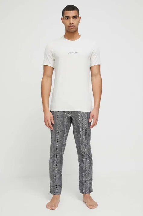 Pyžamo Calvin Klein Underwear pánska, béžová farba, vzorovaná