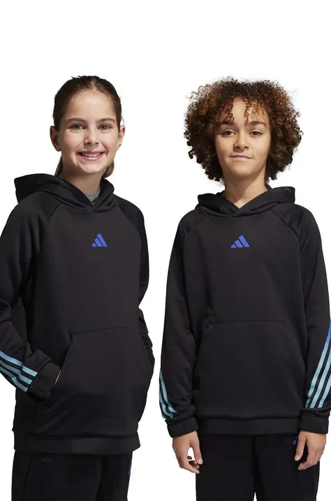 adidas bluza dziecięca kolor czarny z kapturem z nadrukiem