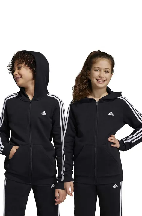 Дитяча кофта adidas U 3S FL FZ колір чорний з капюшоном з аплікацією