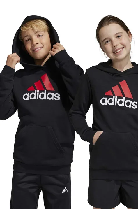 Детски суичър adidas U BL 2 HOODIE в черно с качулка с принт