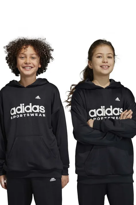 Adidas bluza copii FT culoarea negru, cu glugă, cu imprimeu