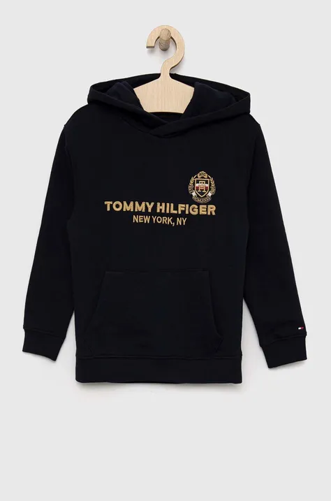 Tommy Hilfiger bluza dziecięca kolor granatowy z kapturem z nadrukiem