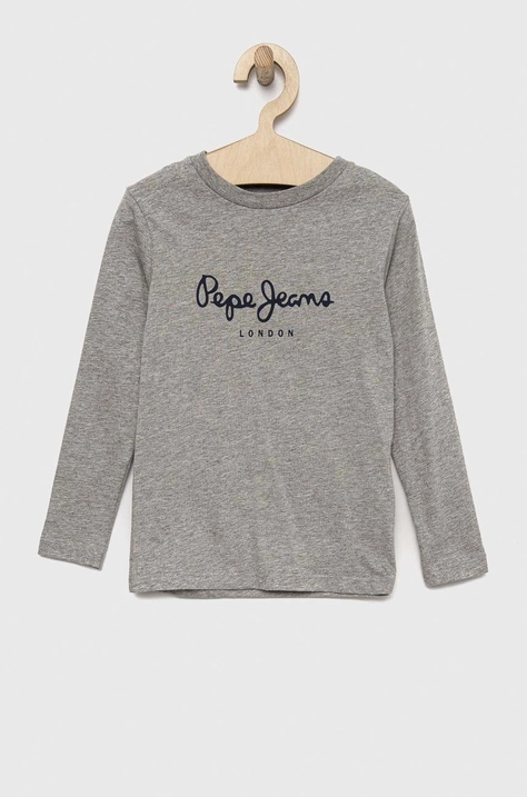 Pepe Jeans longsleeve bawełniany dziecięcy New Herman kolor szary z nadrukiem