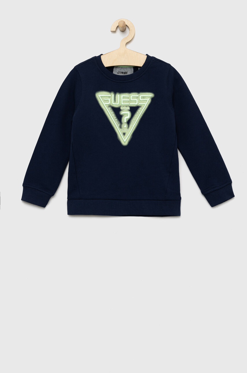 Guess bluza bawełniana dziecięca kolor granatowy z aplikacją