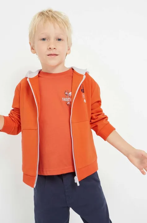 Дитяча кофта Mayoral колір помаранчевий з капюшоном з принтом