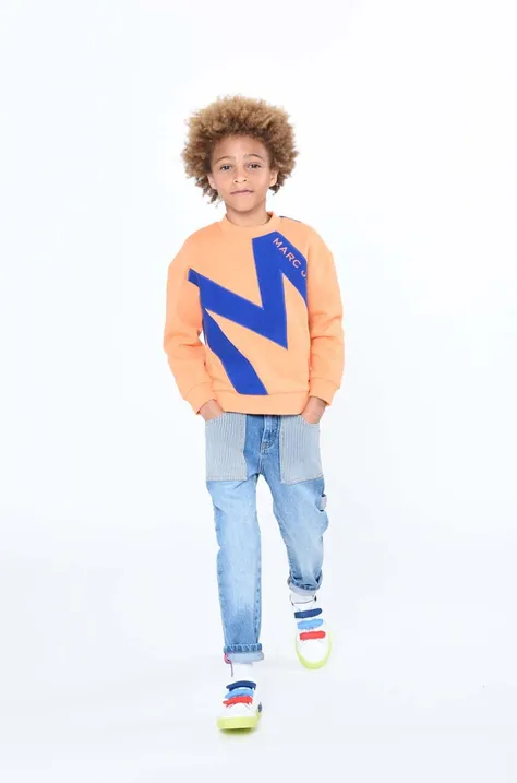 Otroški bombažen pulover Marc Jacobs oranžna barva