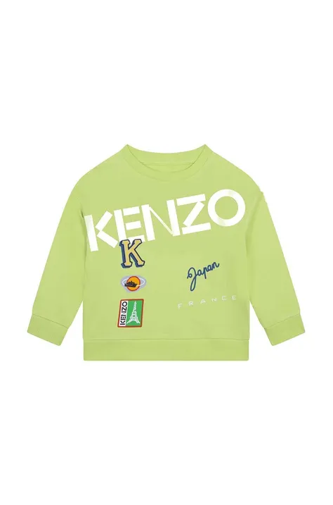 Детская хлопковая кофта Kenzo Kids цвет зелёный с принтом