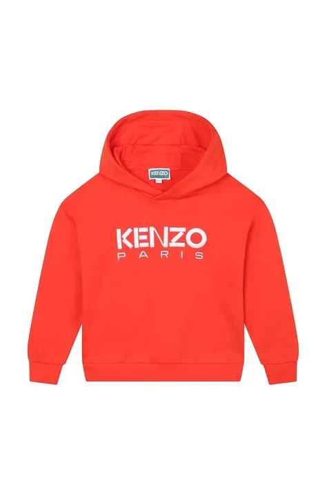 Kenzo Kids bluza bawełniana dziecięca kolor czerwony z kapturem z nadrukiem