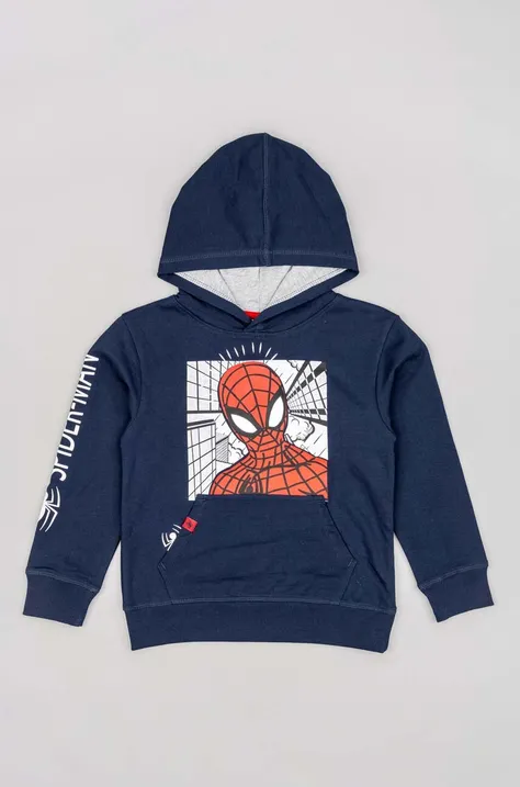 zippy bluza bawełniana dziecięca x Spiderman kolor granatowy z kapturem z nadrukiem