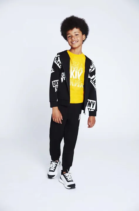 Otroški pulover Dkny črna barva, s kapuco