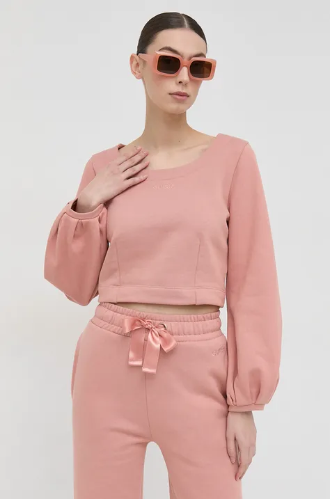Βαμβακερή μπλούζα Guess γυναικεία, χρώμα: ροζ