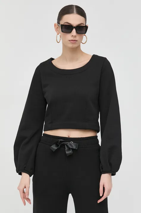 Guess bluza bawełniana damska kolor czarny gładka