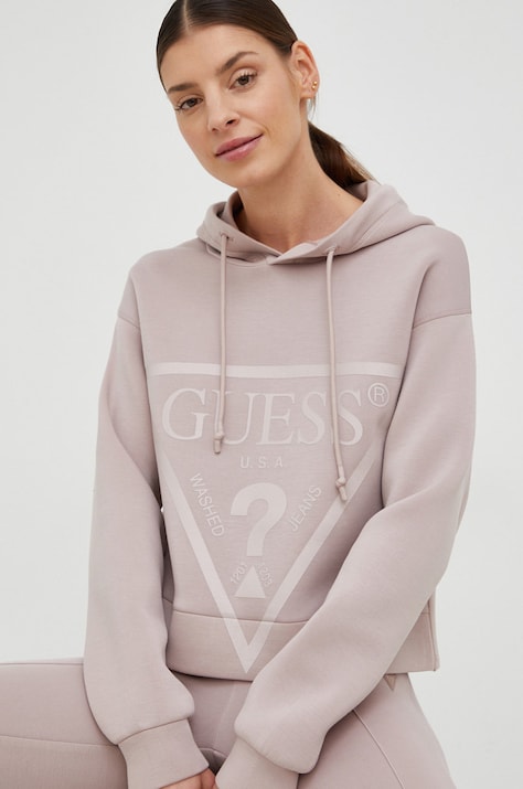 Dukserica Guess za žene, boja: ružičasta, s kapuljačom, s tiskom