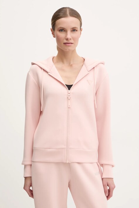 Guess bluza ALLIE femei, culoarea roz, cu glugă, cu imprimeu, V3RQ11 K7UW2