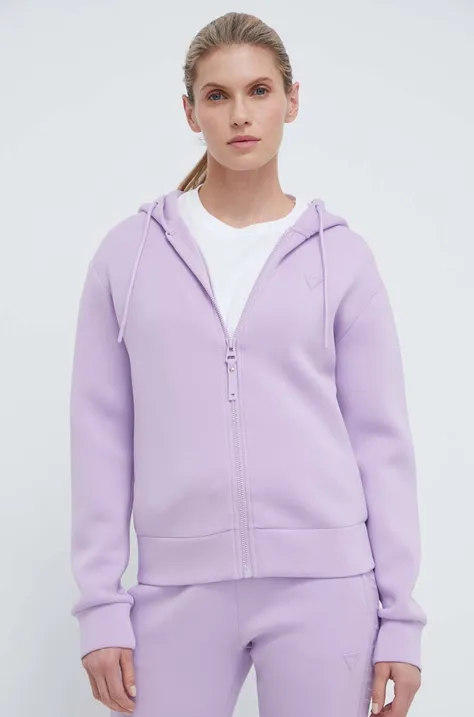Кофта Guess жіноча колір фіолетовий з капюшоном з принтом