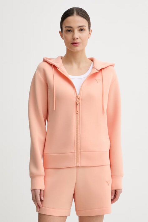 Guess bluza ALLIE damska kolor różowy z kapturem z nadrukiem V3RQ11 K7UW2