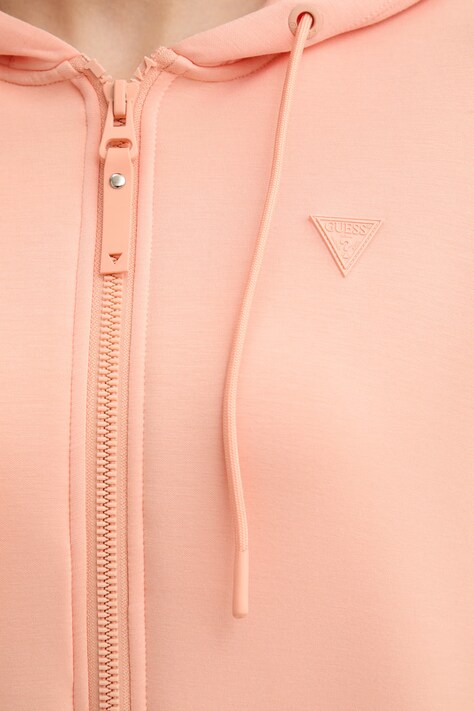 Guess bluza ALLIE damska kolor różowy z kapturem z nadrukiem V3RQ11 K7UW2