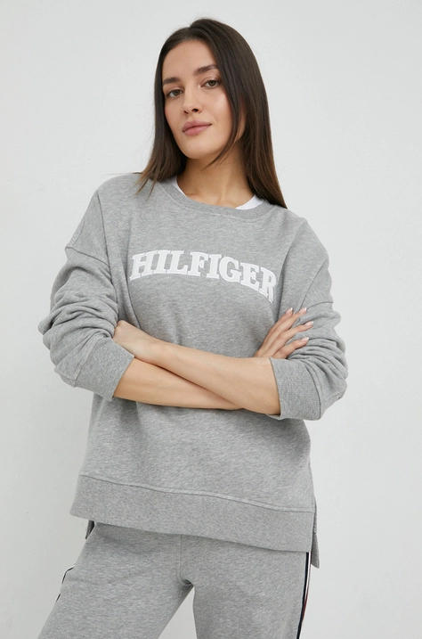 Tommy Hilfiger hanorac de bumbac femei, culoarea gri, melanj