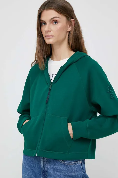 Tommy Hilfiger bluza damska kolor zielony z kapturem gładka