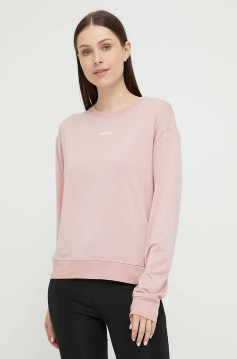 HUGO bluza lounge damska kolor różowy gładka