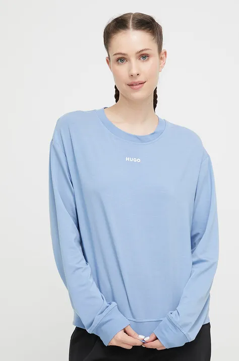 HUGO bluza lounge damska kolor niebieski gładka