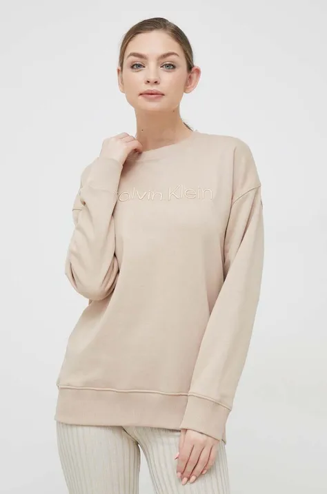 Calvin Klein bluza bawełniana damska kolor beżowy z aplikacją