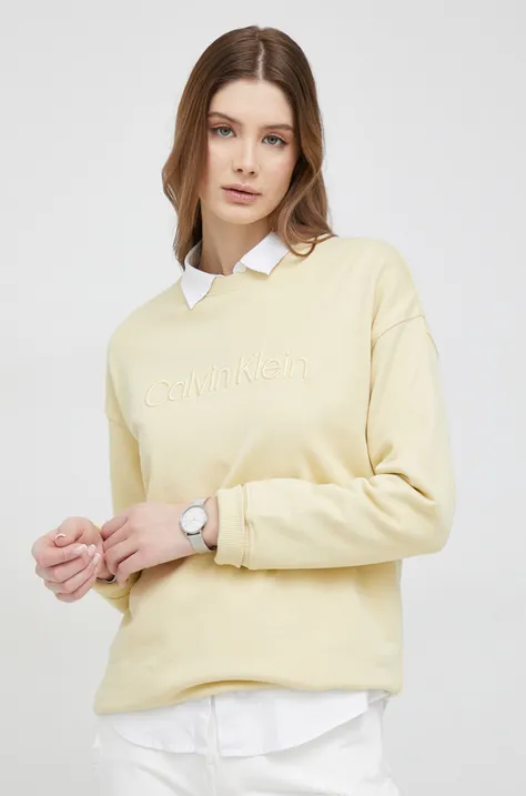 Βαμβακερή μπλούζα Calvin Klein γυναικεία, χρώμα: μπεζ