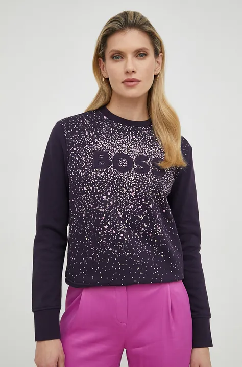 BOSS bluza bawełniana damska kolor fioletowy z nadrukiem