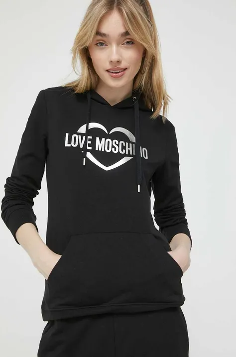Pulover Love Moschino ženska, črna barva, s kapuco
