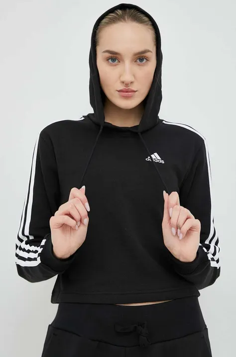 Кофта adidas Жіноча колір чорний з капюшоном візерунок