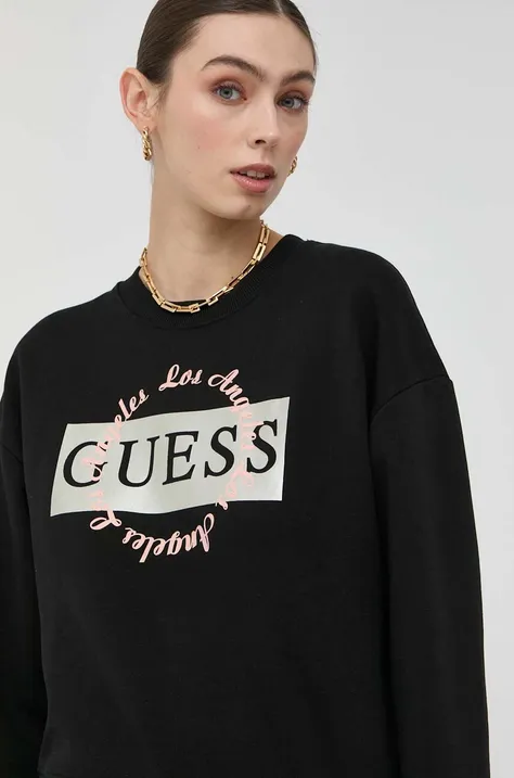 Guess bluza damska kolor czarny z nadrukiem