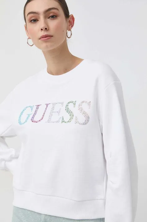 Guess bluza damska kolor biały z aplikacją