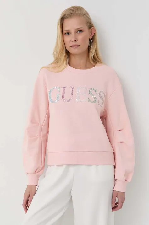 Dukserica Guess za žene, boja: ružičasta, s aplikacijom