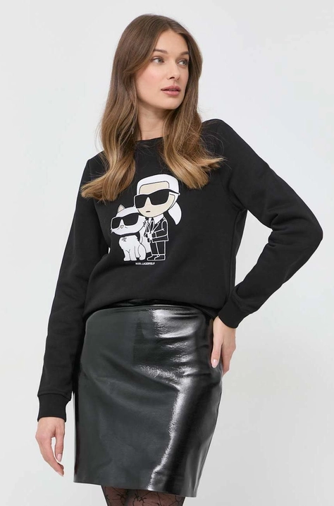 Karl Lagerfeld bluza femei, culoarea negru, cu imprimeu