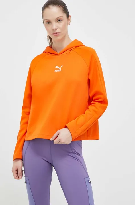 Кофта Puma жіноча колір помаранчевий з капюшоном однотонна