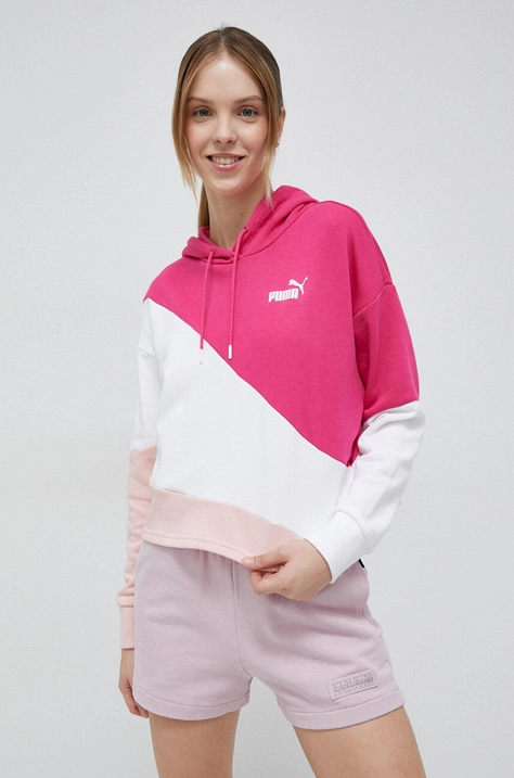 Puma bluza femei, culoarea roz, cu glugă, modelator