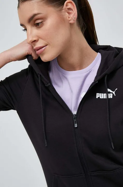 Кофта Puma жіноча колір чорний з капюшоном з принтом