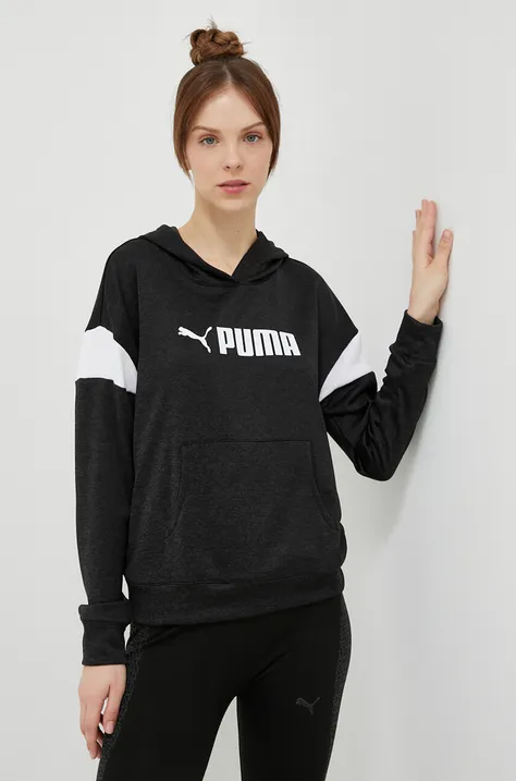 Puma bluza treningowa Fit Tech kolor czarny z kapturem wzorzysta