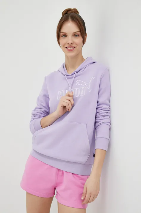 Puma bluză trening culoarea violet, cu glugă, cu imprimeu