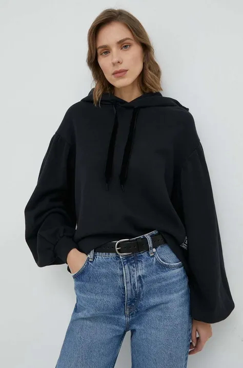 Βαμβακερή μπλούζα Levi's γυναικεία, χρώμα: μαύρο, με κουκούλα