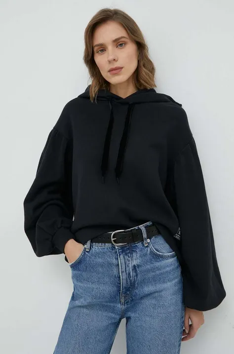 Levi's hanorac de bumbac femei, culoarea negru, cu glugă, neted