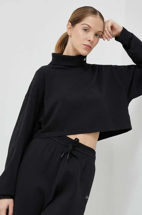 Памучна блуза с дълги ръкави Reebok Classic в черно с поло